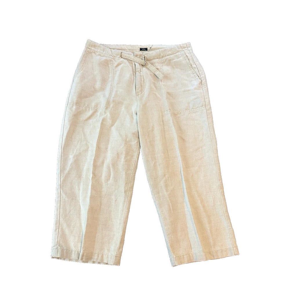 Vintage Dockers Linen Blend Cream Ivory Womens Crop Pants 12 Beige Capri Casual